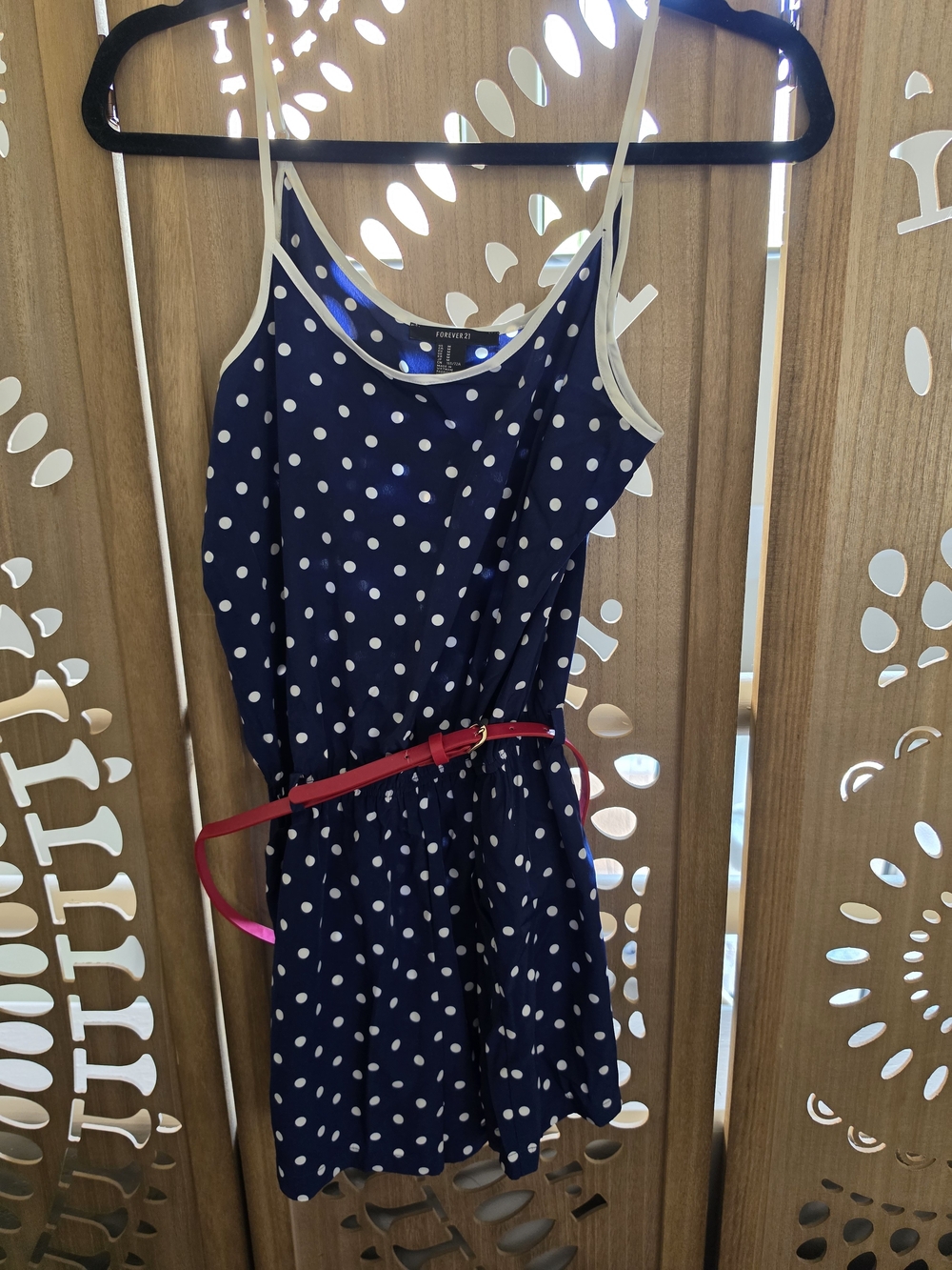 Forever 21 Navy Polka Dot Romper with Red Belt